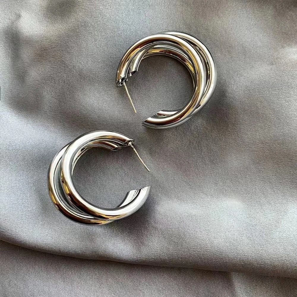 Punk Oval Hoop Earrings Metallic Geometric Ear Buckle Minimalist Style U-Shaped