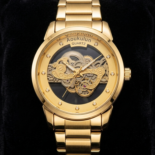 Luxury Skeleton Dial Quartz Watch For Men Elegant Stainless Steel Design