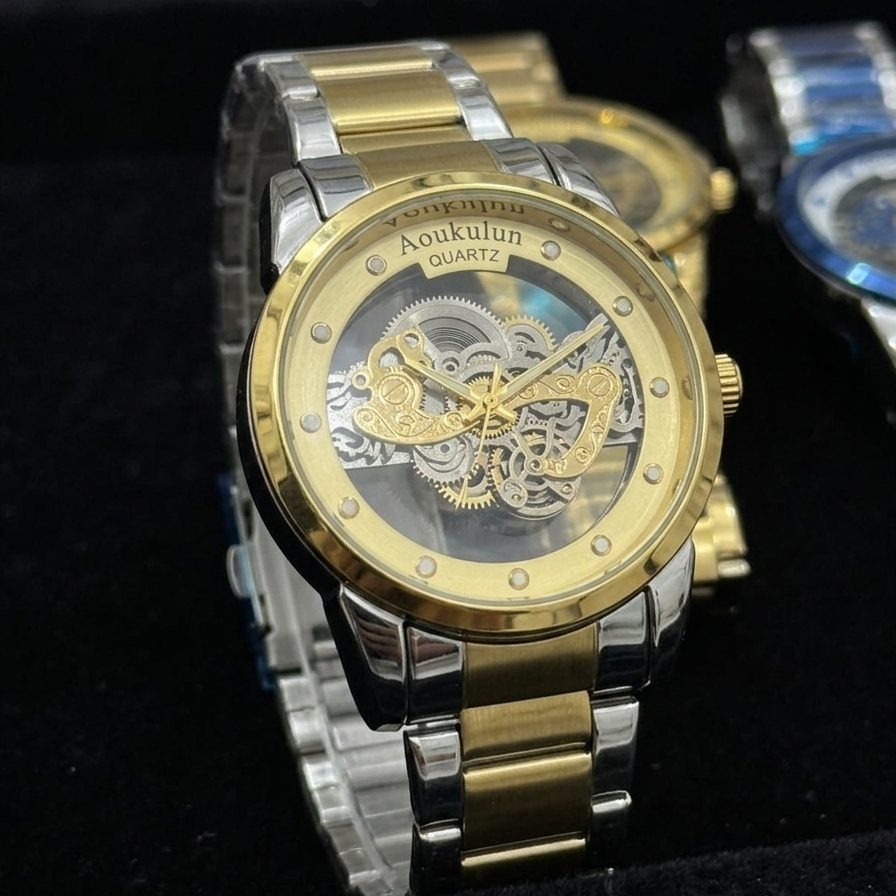 Luxury Skeleton Dial Quartz Watch For Men Elegant Stainless Steel Design