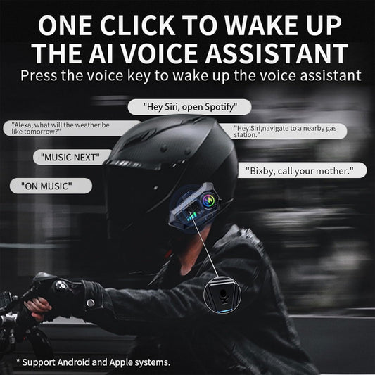 Motorcycle Helmet Bluetooth Headset Bluetooth 5.3 Smart Noise Reduction IPX6 Waterproof HiFi