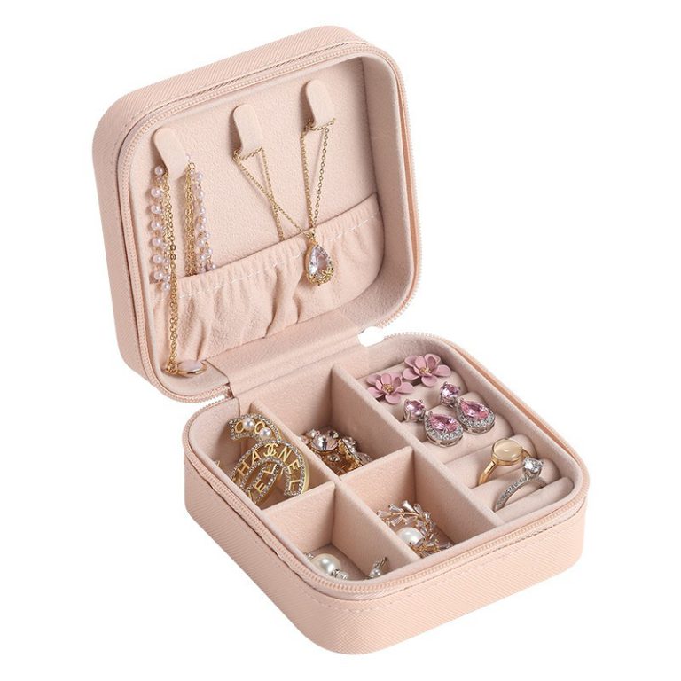 Compact Travel Leather Jewelry Organizer Box – Portable Pocket-Sized Case With Zipper Closure