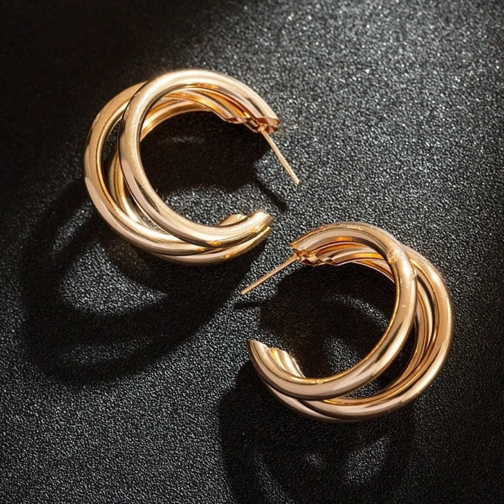 Punk Oval Hoop Earrings Metallic Geometric Ear Buckle Minimalist Style U-Shaped