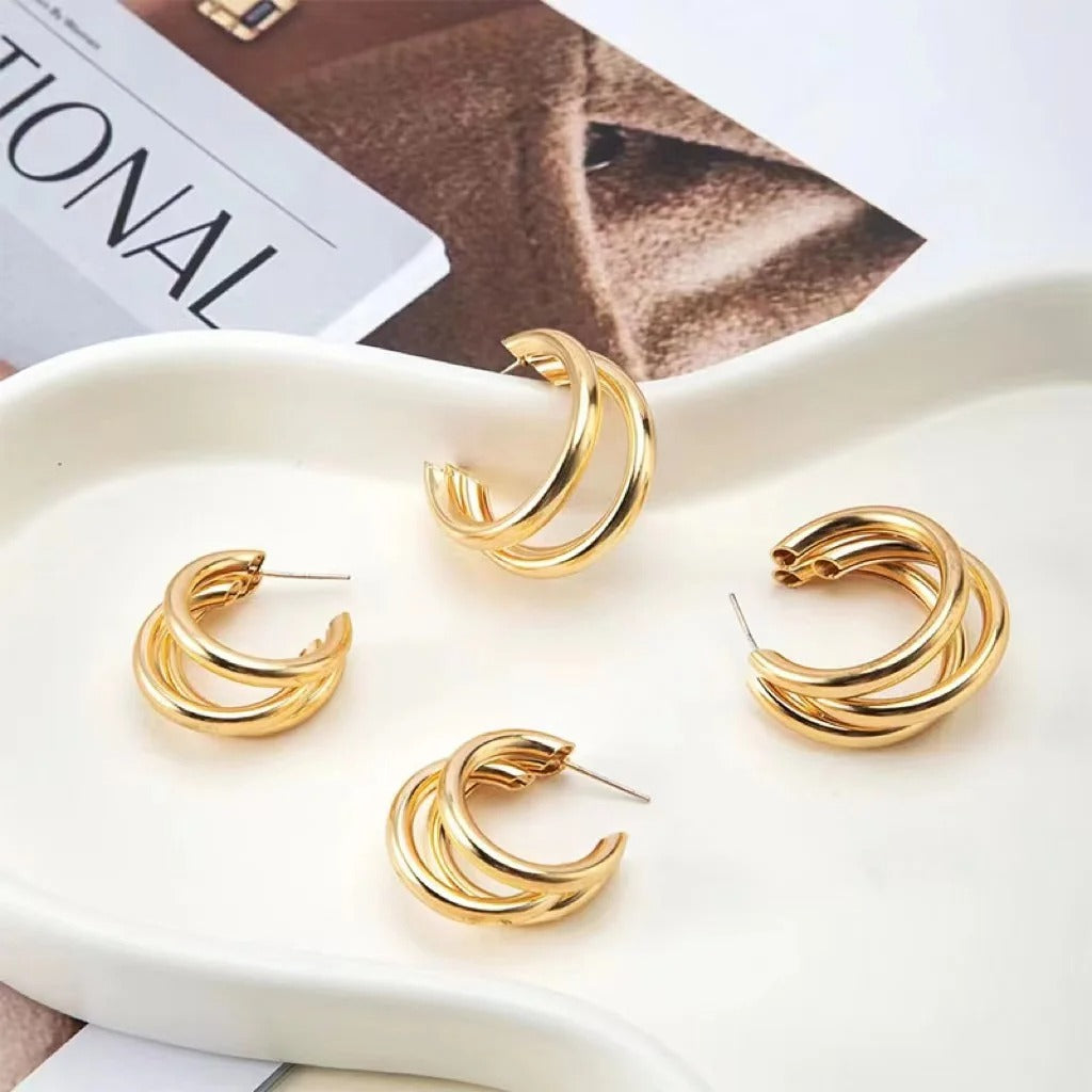 Punk Oval Hoop Earrings Metallic Geometric Ear Buckle Minimalist Style U-Shaped