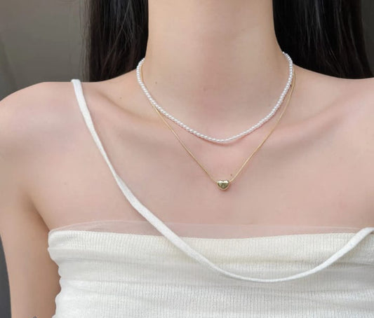 Elegant Double Layer Heart Pearl Pendent / Necklace Party Jewelry