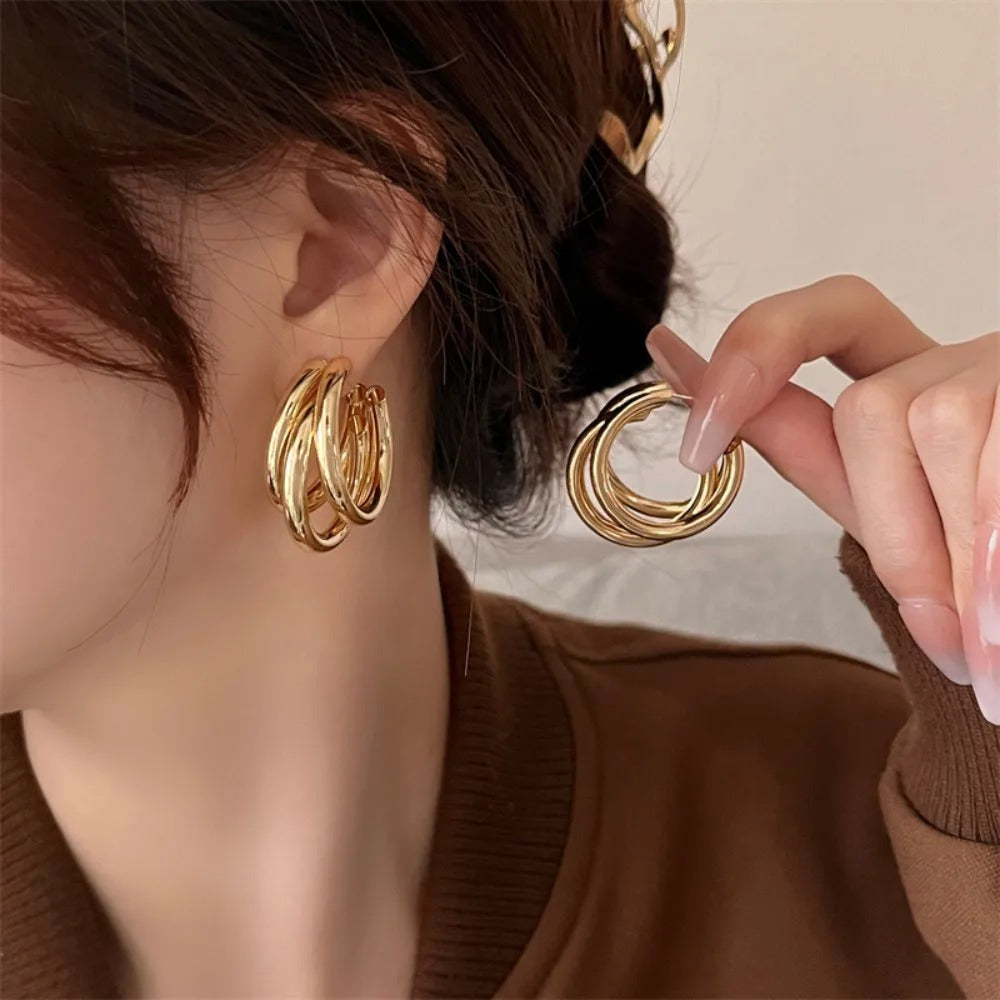 Punk Oval Hoop Earrings Metallic Geometric Ear Buckle Minimalist Style U-Shaped
