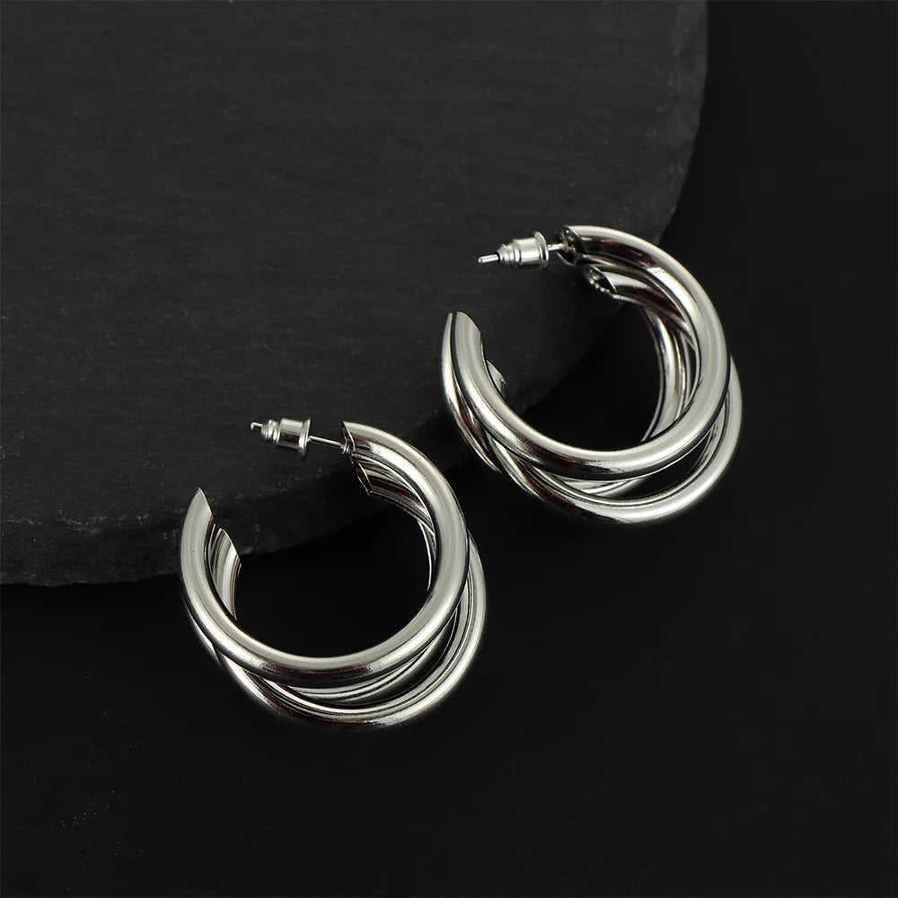 Punk Oval Hoop Earrings Metallic Geometric Ear Buckle Minimalist Style U-Shaped