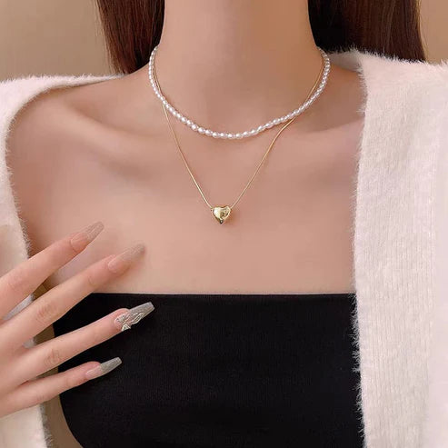 Elegant Double Layer Heart Pearl Pendent / Necklace Party Jewelry