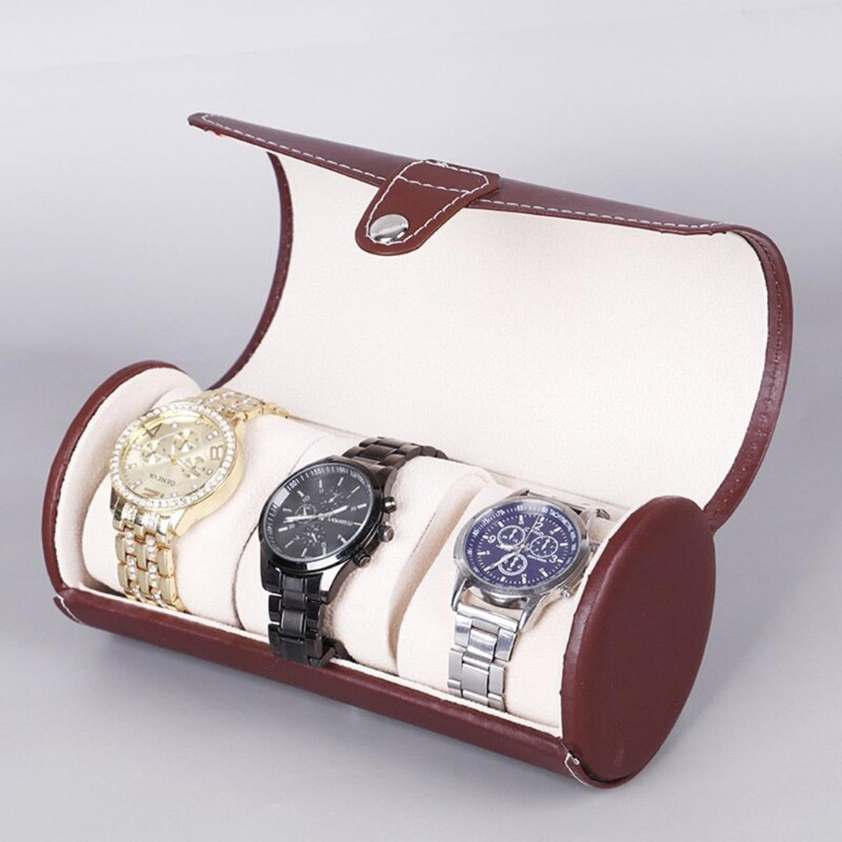 3 Slot Wristwatch Bracelet Organizer Travel Pouch Portable PU Watch Display Storage