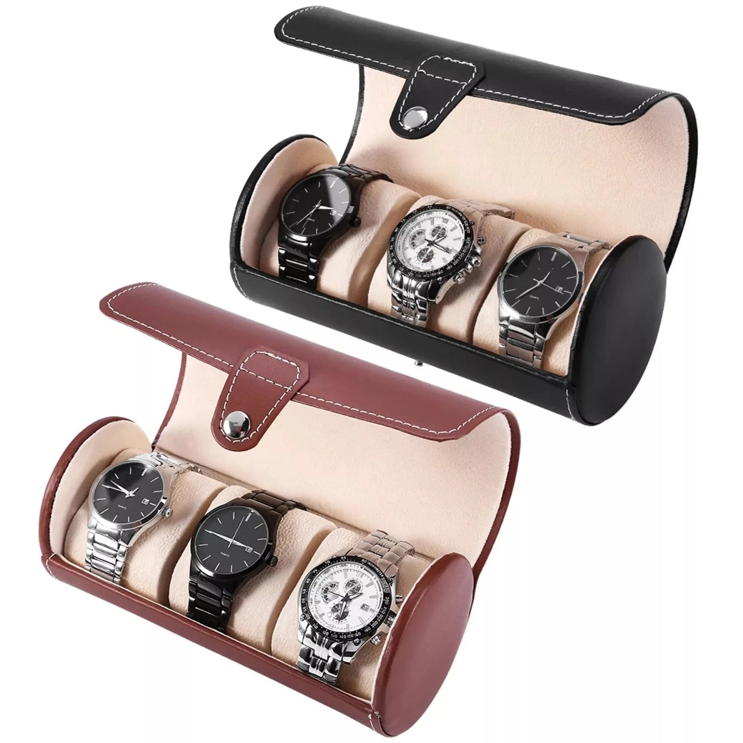 3 Slot Wristwatch Bracelet Organizer Travel Pouch Portable PU Watch Display Storage