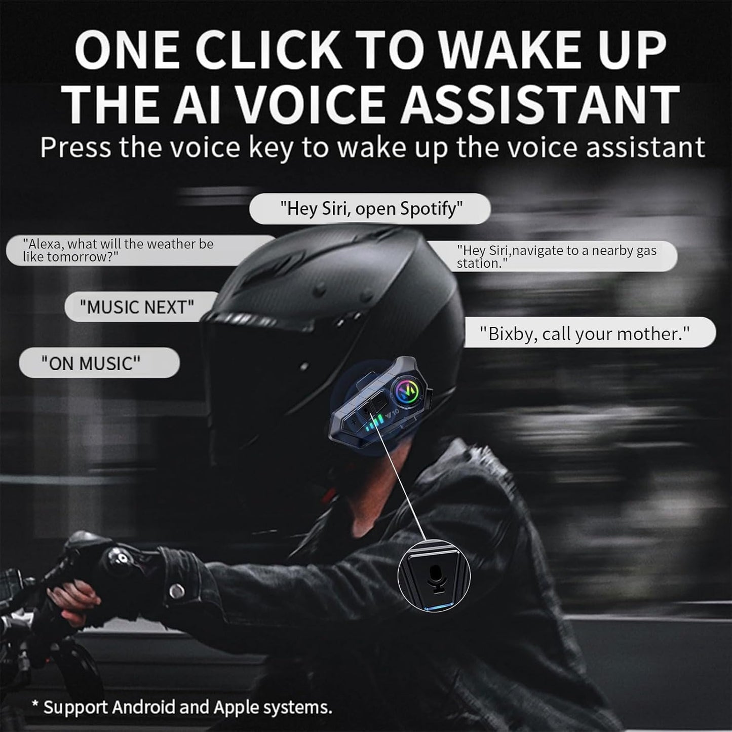 Motorcycle Helmet Bluetooth Headset Bluetooth 5.3 Smart Noise Reduction IPX6 Waterproof HiFi